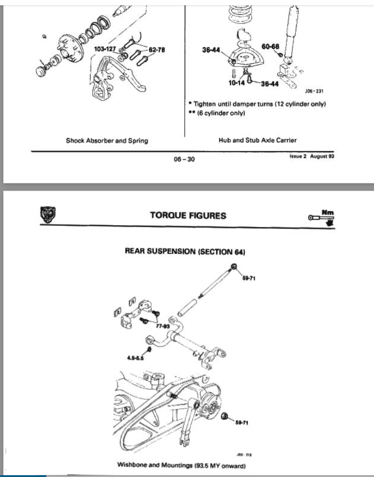 1995 Jaguar xjs v12 6.0 l Front and rear hub bearing torque specs XJ