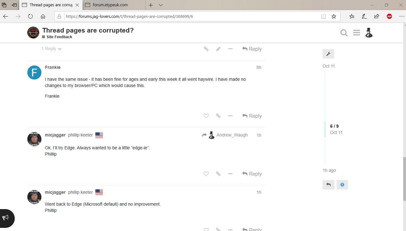 Thread pages are corrupted? Site Feedback Jaglovers Forums